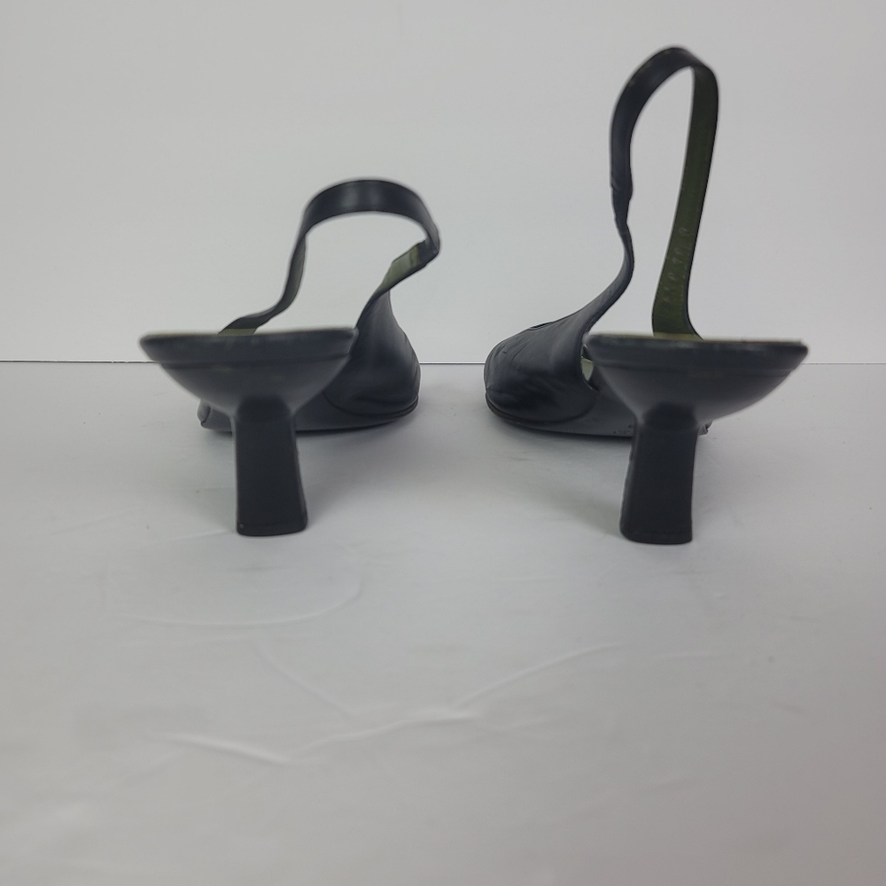 Gucci Vintage 90s Y2K Black And Green Leather Sling Back Kitten Heels Size 10 - Picture 9 of 14